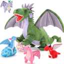 MaoGoLan 7 Pcs Dragon Plush Toy Set for Kid, 22 inch, Large Dragon Stuffed Animal with 4 Babies and 2 Eggs in Mom's Belly,Dinosaur Plush Gifts for Boy Girl Birthday Christmas Party Decor Green