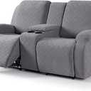 VANSOFY Recliner Loveseat Cover with Middle Console Stretch Reclining Sofa Slipcover for 2 Seat Jacquard Reclining Couch Sofa Covers Furniture Protector with Elastic Straps Bottom (Light Gray)