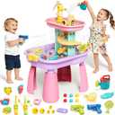 Toddler Water Table for Kids - Sand and Water Table with 28PCS Toy Accessories & Rain Shower Sprinkler, Outdoor Sensory Water Play Table, STEM Toy Summer Gift for Boys Girls Ages 3-8