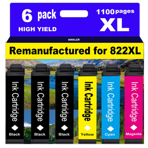 NINKLER for 822XL Remanufactured for Epson 822 Ink Cartridges Pro WF3820 WF3823 WF4820 WF4830 WF4833 WF4834 Printer 6 Pack