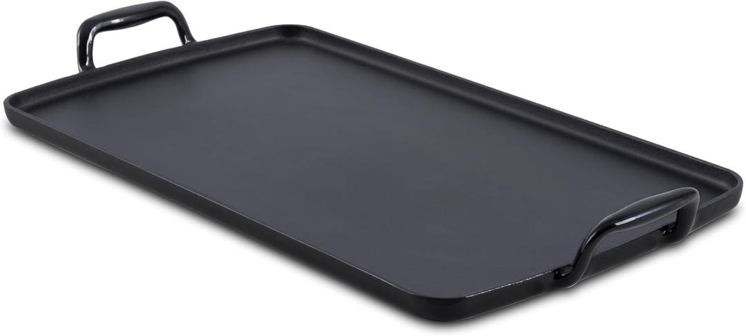 All-Clad Enameled Cast Iron Plancha Grill 11" x 19" Flat Top Griddle Pan, Oven & Broiler Safe to 650F, Heavy-Duty Nonstick Cookware for Stovetop & Grill, Black