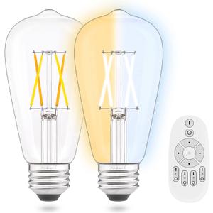 Vintage Remote Control LED Edison Light Bulbs- E26 Standard Base- Dimmable 4Watt(40W Equivalent)- Adjustable Color Temperature (2700K- 5000K)- No App or Wi-Fi Required- Remote Included- 2 Pack