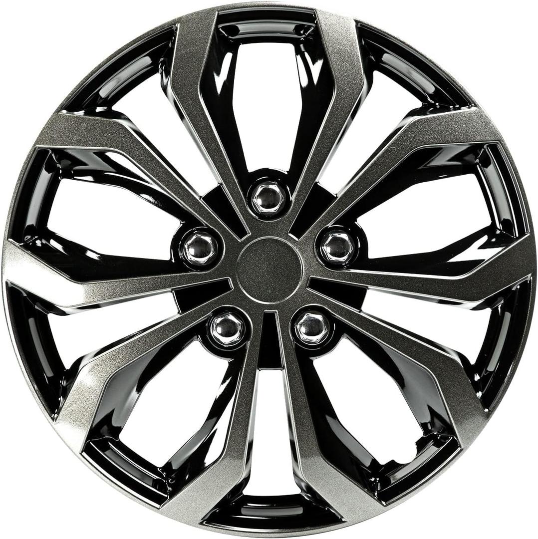 Pilot Automotive WH138-15GB 15 Inch Spyder Black & Gunmetal Grey Universal Hubcap Wheel Covers For Cars - Set Of 4 - Fits Most Cars