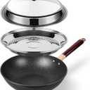 12.5 Woks & Stir-Fry Pans with Lid Steamer, Nonstick Ceramic Wok Pan with Lid, Deep Large Induction Hard Anodized Frying Wok, Carbon Steel Wok Set Flat Bottom, Large Sauté Pan Set