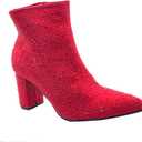 ABSOLEX Women Pointed Toe Rhinestone Block Medium Heel Ankle Booties (5, Red)
