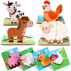 Zomiboo Wooden Puzzles for Toddlers 1-3 Farm Wooden Animal Puzzles for Toddlers 2-4 Boys Girls Kids 8 Pcs Farm Wood Chunky Animals Puzzle Educational Learning Montessori Toy Age 1-3 2-4 Back to School, 5.9 x 5.9 inches