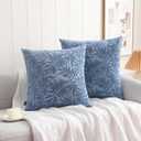 HPUK Leaf Cut Velvet Throw Pillow Covers Pack of 2, 18x18 Inch Accent Cushion Covers for Living Room, Bedroom, Decorative Pillow Covers for Couch, Sofa, Chair, Sapphire