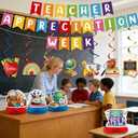 Teacher Appreciation Banner Decorations - 15 Pcs Happy Thank You Teachers Day Week Party Supplies Pre-strung Banners Hanging Swirls Honeycomb Centerpieces Decor Set for School Classroom
