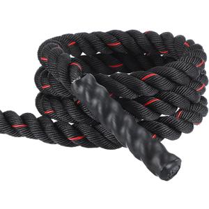 MECCANIXITY Battle Rope 10ft x 1.5 Inch Polyester Workout Rope Heavy Fitness Exercise Rope for Strength Training Home Gym Muscle Building, Black Red