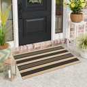 Black and Tan Welcome Mat Outdoor, Hand-Woven Cotton Striped Outdoor Porch Rug, Machine Washable Reversible Front Door Mat Modern Layering Doorway Carpet for Entryway