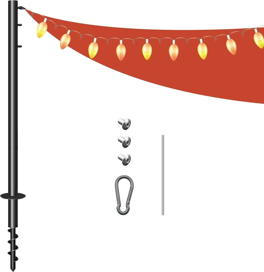 Shade Sail Poles,11.4FT Heavy Duty Outdoor Sun Shade Sail Pole with Spiral Drill Bit, Support Awning Canopy Outdoor Poles for Garden Yard Backyad ﻿ (1)