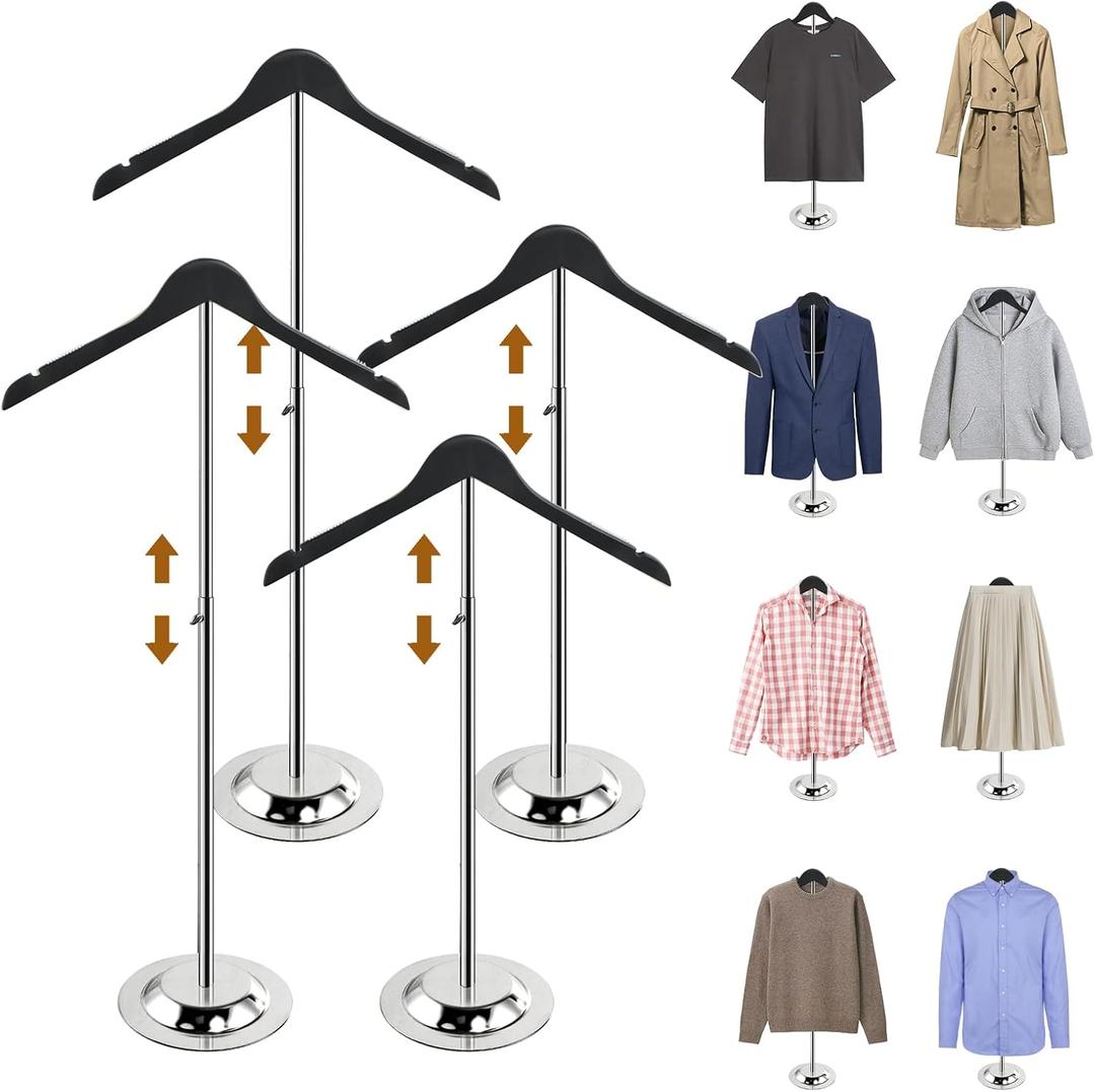 Adjustable Shirt Display Stand 4 Pcs, 20-35 Inch Height Tshirt Display Stand for Vendors, Wood T Shirt Mannequin Display forShirt, Jacket, Coat at Clothing Vendor Events, Trade Fair, Trade Show(Black)