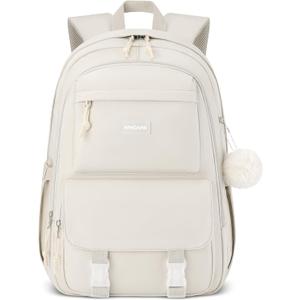 Backpacks for Girls, 15.6 Inch School Bag Cute Waterproof Laptop Bookbag Large College Backpack for Teen Women Students Anti Theft Travel Daypack, Beige