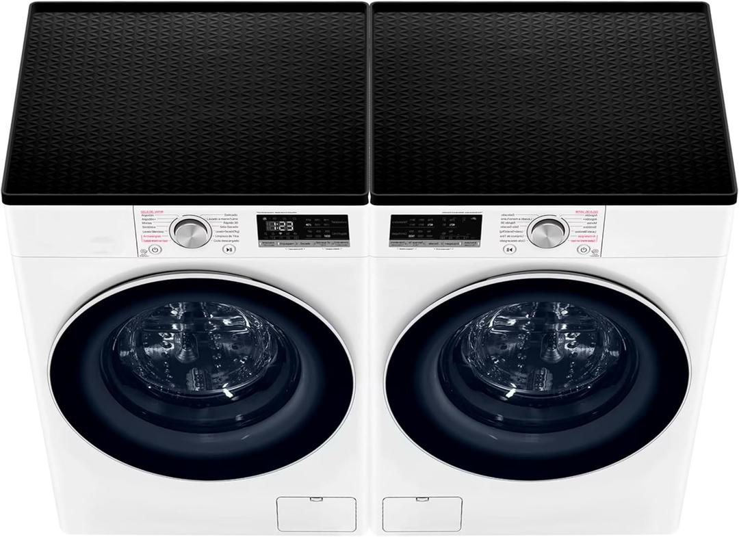 Washer and Dryer Top Protector Mat  Non-Slip Black Silicone 25.6 x 25.6 (65 x 65 cm) Heat & Water Resistant with 0.59 (1.5 cm) Raised Edge, Protects Surfaces & Organizes Laundry, 2 Pack