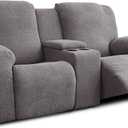 Recliner Loveseat Covers with Console,6-Piece Stretch Geometric Strokes Jacquard Reclining Chair Slipcovers,Seamless Furniture Protector,Soft Breathable Couch Cover,Medium Gray