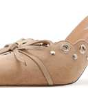 Kitten Heel Mules for Women Bow Tie Suede Stiletto Heels Mule Pointed Toe Studs Slide Heeled Sandal Pumps for Wedding Dress Party, 38