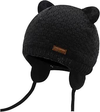 Duoyeree Kids Baby Hat Soft Warm Cable Knit Beanie Toddler Girl Fall Winter Hats(Black, 6-12 Months)
