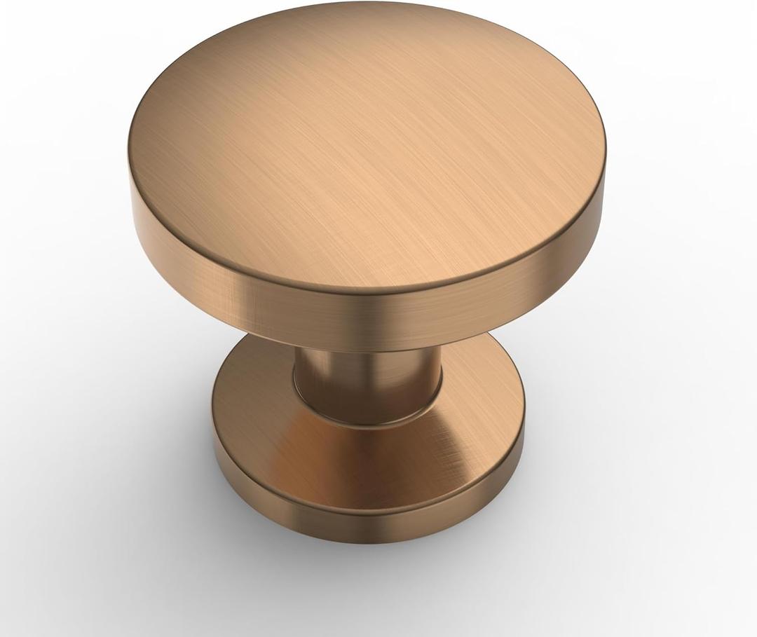 Amerdeco 10 Pack Champagne Bronze Cabinet Knobs Single Hole Cabinet Pulls Round Kitchen Cabinet Knobs Drawer Knobs Dresser Knobs and Pulls for Bathroom Cabinets ZH0051