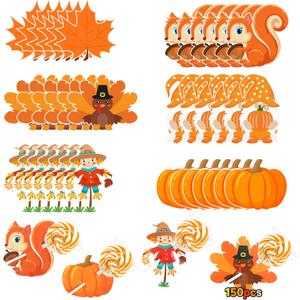 150PCS Fall Candy Holder Cards: Thanksgiving, Lollipop, Paper Cards, Decorations, Turkey, Autumn Maple Leaves Cutouts, Fall Party Supplies, Pumpkin Lollipop for Halloween Party Gift Supplies