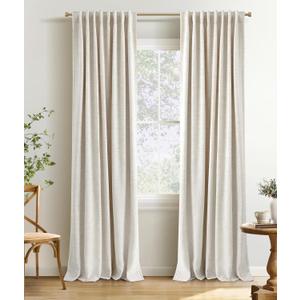 INOVADAY 100% Blackout Curtains 84 Inches Long 2 Panels Set, Back Tab/Rod Pocket Linen Blackout Curtains for Bedroom, Thermal Insulated Window Drapes - Cream, W50 X L84