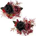 2 x Serwalin 2 Pcs Wrist Corsage and Boutonniere Set, 6-7 Inch Black Burgundy Corsage for Wedding, Boutonniere for Men Corsage Wristlet Prom Ceremony Anniversary Accessories Suit