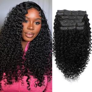 14 Inch Kinky Curly Clip ins Human Hair 110g 7pcs 20 Clips 3C 4A Curly Clip In Hair Extensions Real Human Hair Brazilian Virgin Hair Full Head for Women Natural Black