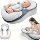 Baby Lounger Pillow for Infant Support Cushion Reflux Breastfeeding Pillow, Bottle Feeding, Tummy Time, Adjustable Baby Wedge Lounger Pillow for Reducing Spit-Up, White Grey