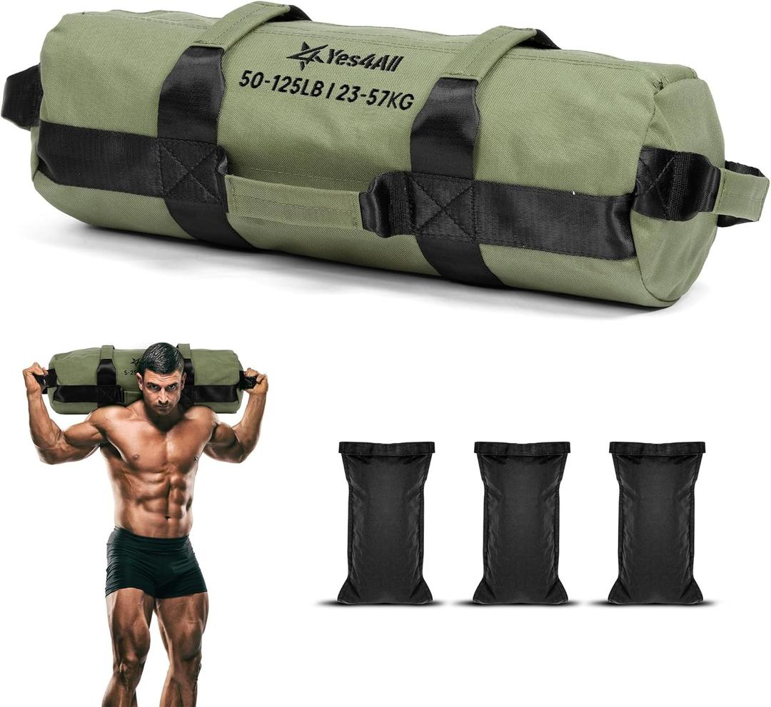 Yes4All Sandbags for Working Out, Adjustable Sand Bags for Weight Training with Handles, Multiple Colors & Sizes 5-200lbs