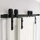 skysen 5FT Heavy Duty Sliding Barn Door Hardware Single Track Bypass Double Door Kit Black(Bypass J Shape-1)