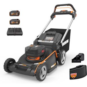 WORX Nitro 21" Cordless Lawn Mower, Electric Mower with Variable Speed, Self-propelled Lawn Mower with Aerodeck & Intellicut, 2  5.0 Ah Batteries & Charger Included, WG760
