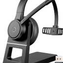 Wireless Headset with Microphone, Bluetooth Headset with Mic, Noise Cancelling Computer Headset, USB Dongle & Charging Base, Mute, for Work/Office/PC/Laptop/Call Center/Zoom/Teams, Black