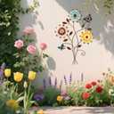 DETENE Metal Sunflower Wall Decor with Butterfly 3D Colorful Outdoor Wall Art Fence Decorations for Patio Metal Flowers Wall Hanging Ornament for Garden Porch Living Room Balcony Farmhouse