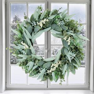 26" Eucalyptus Wreaths Large Artificial Greenery Outdoor/ Indoor Wreath Spring/ Summer/ Winter Xmas Wreath Green Wreaths for Front Door Porch Window Wall Hanging Decor All Year Round Wreath（Green）