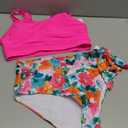 AI'MAGE Womens High Waisted Bikini Set Tummy Control 2 Piece Bathing Suit Modest Racerback Swimsuit 2025 with Tie Side Knot (Small, Hot Pink Flower)