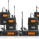 XTUGA IEM1200 Wireless in Ear Monitor Dual Channel 4 Bodypacks Ear Monitors Musicians, 2 x 40 Frequencies, Rack Mount, 300Ft Range, UHF Wireless IEM Used for Church, Band and Studio