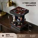 Spinning Cologne Organizer for Men, 3-Tier Wooden Perfume Organizer Rotating with Velvet Lining, Cologne Stand for Men for Dresser, Desk, Bathroom, Valentine's Day Gifts for Husband (Black)