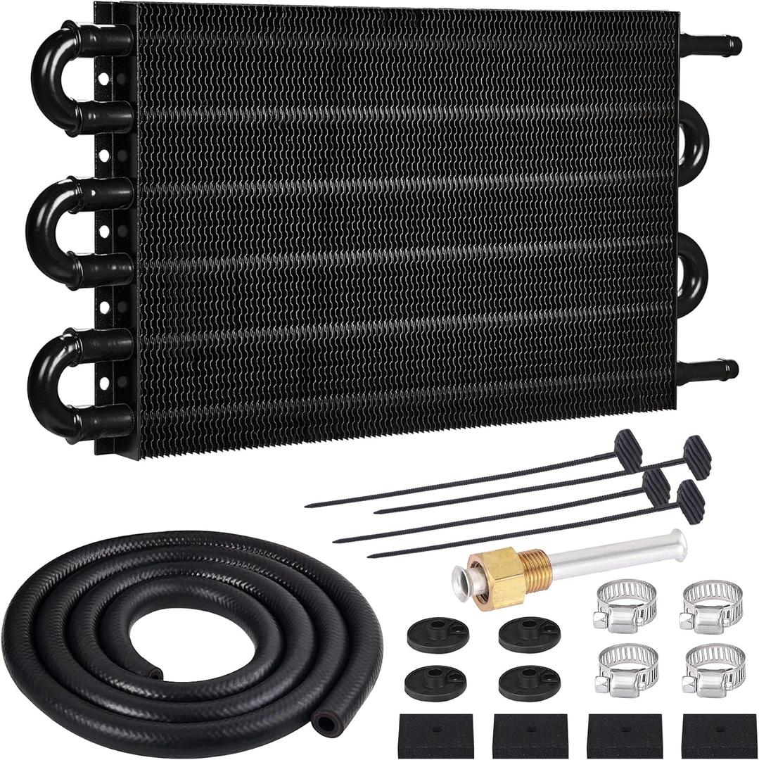 EVIL ENERGY 5/16" Transmission Oil Cooler, 6 Pass Tube and Fin Cooler Kit Universal Aluminium Black