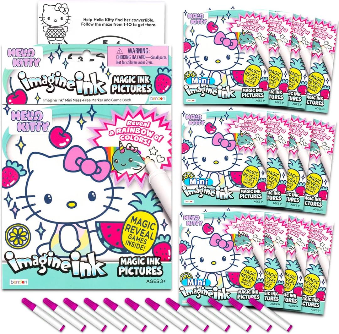 Sanrio Hello Kitty Imagine Ink Party Favor Set- 12 Pack No-Mess Magic Ink Coloring Books with Stickers and More | Hello Kitty Party Favors