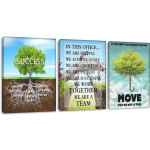 3 Pieces Motivational Wall Art Inspirational Tree Canvas Success Poster Artwork Entrepreneur Quote Painting Office Wall Decor Art for Office Bedroom Living Room Workplace Decoration(48"Wx24"H)