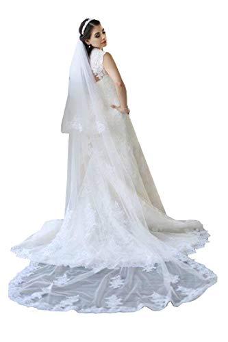 Kelaixiang 2T 2 Tiers Lace Appliqued Chapel Cathedral Bridal Veils (2 Meters)