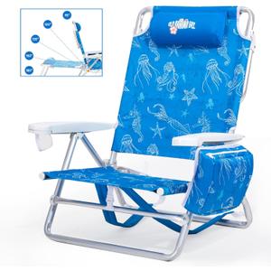 Reclining Beach Chair Backpack 5-Position Lay Flat Lounge Chair for Adults Heavy Duty Portable Folding Lightweight with Cooler Bag Camping Chair for Sand Outdoor (Max 400lbs-backpack, Under the Sea)