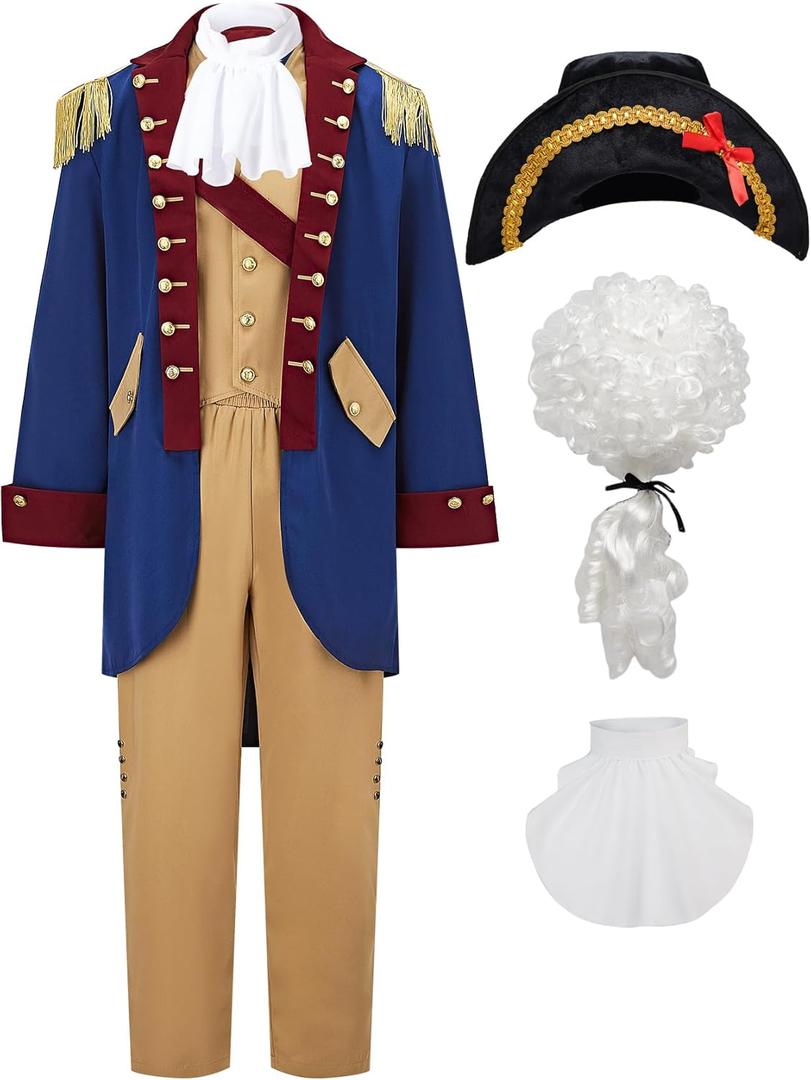 Mens Founding Father Costume Adult Colonial Costume Outfit Revolutionary War General Outfit (Medium, Blue)