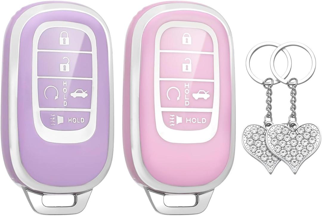 3 x LECART Key Fob Covers for Honda 2024 2025 2022 2023 CR-V Civic Pilot Accord HR-V Sport Touring TPU Key Fob Case 5 Button Car Key Shell Protector 2 Pack Pink & Purple