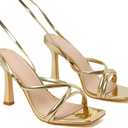 Mostrin Womens Sandals Strappy Heels for Women Lace Up Square Open Toe Heels Tie Up High Heeled Sandals for Prom, Party, Daily Wear, Gold, 11