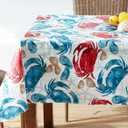Newbridge Spring Rectangle Vinyl Flannel Backed Tablecloth, 60 x 102 Inch, Stone Crab Print, Blue and Red Indoor Outdoor Waterproof Vinyl Table Cloth, Cape Cod Clambake
