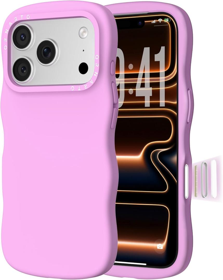 ORNARTO for iPhone 17 Pro Case 6.3", Wavy Liquid Silicone Shockproof Drop Protection Cover with Camera Control Button, Skin-Friendly Microfiber Lining  Cherry Blossom