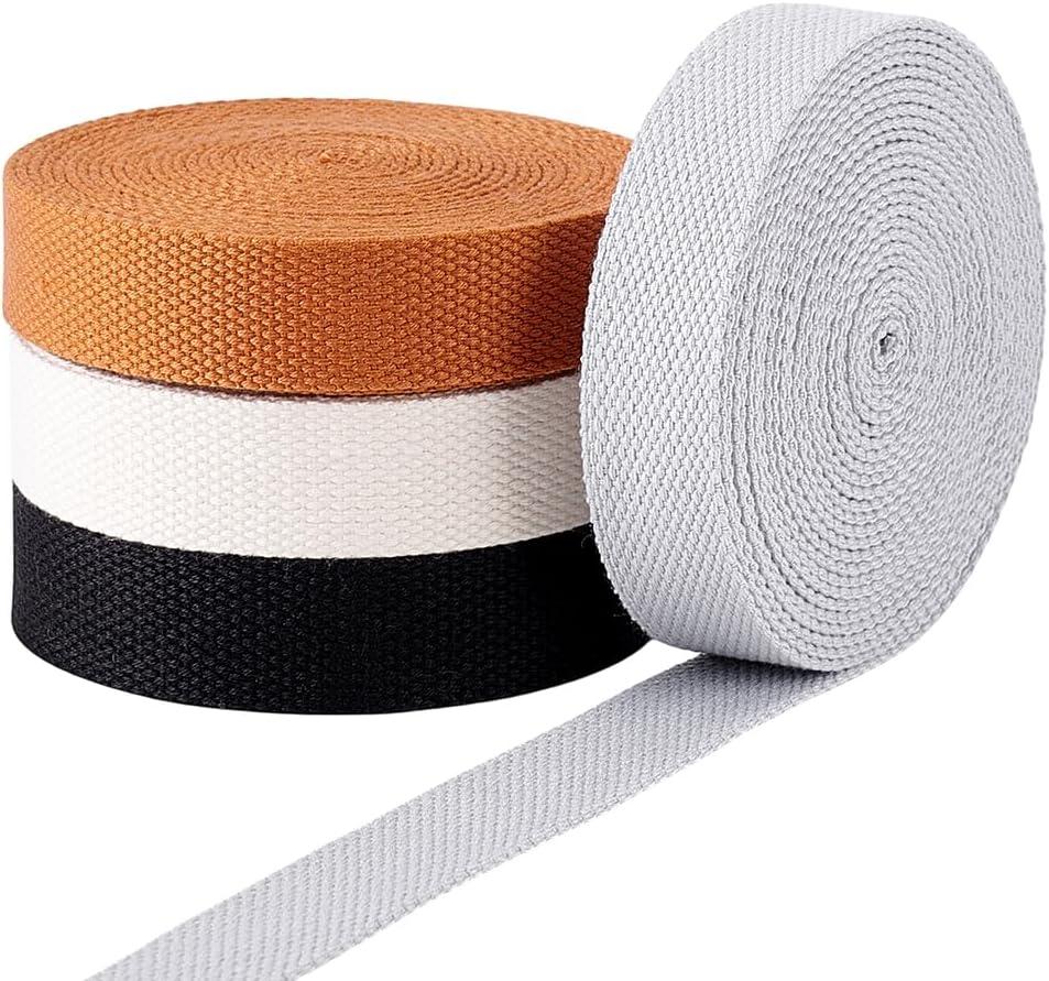 PH PandaHall 21 Yards 4 Colors Cotton Webbing, 1 inch Cotton Ribbons Strap Heavy Duty Fabric Strap High Density Trim Tape Edge for Sewing DIY Craft Cloth Tote Bag Repairing Seat Belt Collar Upholstery