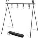 Foldable Tripod Camping Hanging Rack - 4 Hooks Outdoor Cookware Storage Portable, Outdoor Camping Folding Rack (Large)