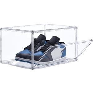HIYOHIYO Acrylic Clear Shoe Storage Boxes Stackable for High-end Sports Shoes 360 Fully Transparent Display Box with Magnetic Door Suitable for Ankle Boots High Heels Size 14 (1-Pack)