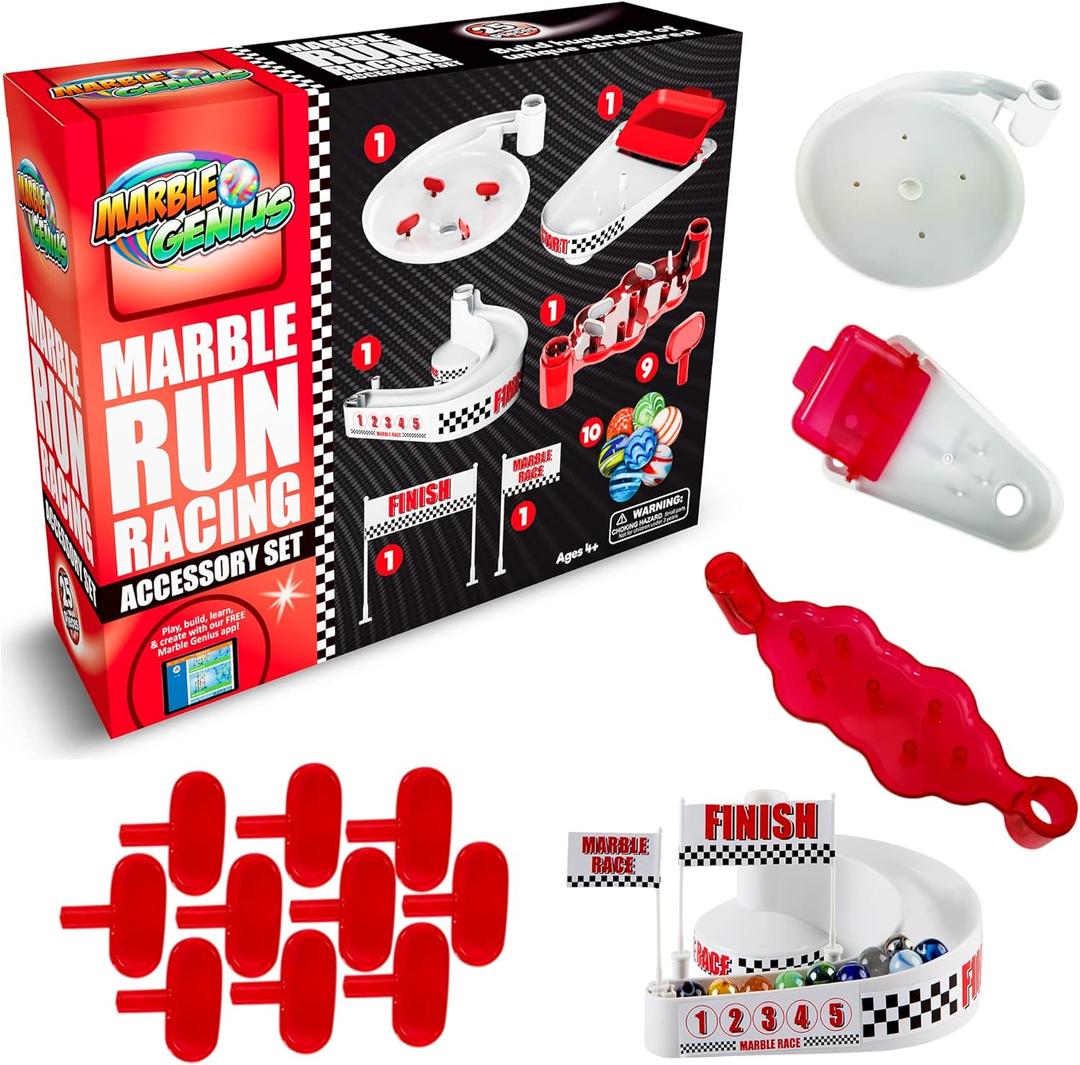Marble Genius Marble Racing Booster Set - 25 Pieces Total (Including 10 Marbles), Construction Building Blocks Toys for Ages 3 and Above, with Instruction App Access, Add-On Set